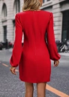Kadın Uzun Kollu Kruvaze Yakalı Yanlardan Büzgü Detaylı Ithal Krep Kısa Elbise