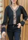 Kadın Uzun Kollu Leopar V Yakalı Krep Bluz