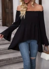 Kadın Uzun Kollu Madonna Yaka Asimetrik Detaylı Kolları Ispanyol Viskon Bluz