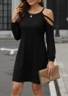 Kadın Uzun Kollu Omuz Açık Askı Detay Viskon Mini Boy Elbise