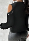 Kadın Uzun Kollu Omuz Dekolte Ve Taş Detaylı Degaje Tüllü Yaka Sandy Bluz