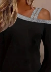 Kadın Uzun Kollu Omuzdan Askılı Sim Detaylı Viskon Iki Iplik Bluz