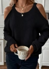 Kadın Uzun Kollu Omuzlardan Açık Askılı Triko Bluz