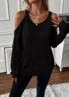 Kadın Uzun Kollu Omuzlardan Açık Askılı Triko Bluz