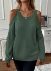 Kadın Uzun Kollu Omuzlardan Açık Askılı Yuvarlak Yaka Triko Bluz