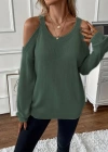 Kadın Uzun Kollu Omuzlardan Açık Askılı Yuvarlak Yaka Triko Bluz
