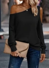 Kadın Uzun Kollu Omuzlardan Açık Salaş Viskon Iki Iplik Bluz