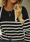 Kadın Uzun Kollu Omuzu Düğme Detay çizgili Triko Kazak
