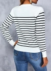 Kadın Uzun Kollu Omuzu Düğme Detay çizgili Triko Kazak