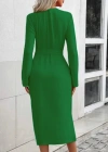 Kadın Uzun Kollu önden Düğmeli Beli Kuşaklı Aerobin Midi Elbise