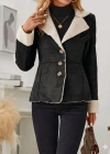 Kadın Uzun Kollu önden Düğmeli Cep Detaylı Kısa Süet Ceket