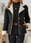 Kadın Uzun Kollu önden Düğmeli Cep Detaylı Kısa Süet Ceket