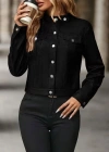 Kadın Uzun Kollu önden Düğmeli Kısa Süet Ceket