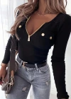 Kadın Uzun Kollu önden Fermuar Ve Cepli Kaşkorse Bluz