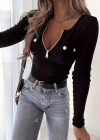 Kadın Uzun Kollu önden Fermuar Ve Cepli Kaşkorse Bluz