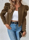 Kadın Uzun Kollu önden Fermuarlı Balon Kol Süet Ceket