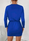 Kadın Uzun Kollu önden Fermuarlı Beli Bağcıklı Kısa Viskon Iki Iplik Elbise