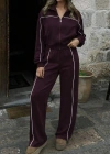 Kadın Uzun Kollu önden Fermuarlı Bluz Ve Pantolon Modal Ikili Takım