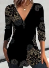 Kadın Uzun Kollu önden Fermuarlı Desenli Süprem Bluz