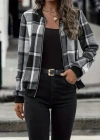 Kadın Uzun Kollu önden Fermuarlı Ekose Desenli Ceket