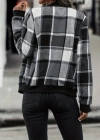 Kadın Uzun Kollu önden Fermuarlı Ekose Desenli Ceket