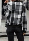 Kadın Uzun Kollu önden Fermuarlı Ekose Desenli Ceket