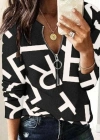 Kadın Uzun Kollu önden Fermuarlı Harf Baskılı şardonlu Dalgıç Bluz