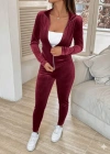 Kadın Uzun Kollu önden Fermuarlı Kadife Bluz Ve Pantolon Ikili Takım