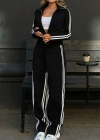 Kadın Uzun Kollu önden Fermuarlı Kısa Viskon Iki Iplik Bluz Ve Pantolon Ikili Takım
