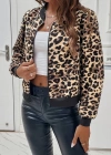 Kadın Uzun Kollu önden Fermuarlı Leopar Baskılı şardonlu Dalgıç Ceket