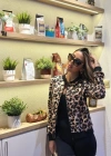 Kadın Uzun Kollu önden Fermuarlı Leopar Baskılı şardonlu Dalgıç Ceket