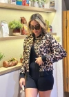 Kadın Uzun Kollu önden Fermuarlı Leopar Baskılı şardonlu Dalgıç Ceket