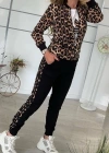 Kadın Uzun Kollu önden Fermuarlı Leopar Desen Detaylı Viskon Iki Iplik Kumaş Ikili Takım