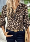 Kadın Uzun Kollu önden Fermuarlı Leopar Desenli Modal Bluz