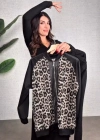 Kadın Uzun Kollu önden Fermuarlı Leopar Desenli Viskon Iki Iplik Bluz Ve Pantolon Ikili Takım