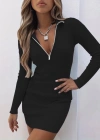 Kadın Uzun Kollu önden Fermuarlı Mini Kaşkorse Elbise