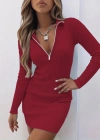 Kadın Uzun Kollu önden Fermuarlı Mini Kaşkorse Elbise