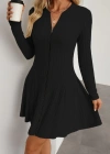Kadın Uzun Kollu önden Fermuarlı Pileli şardonlu Kaşkorse Mini Elbise
