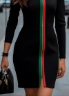 Kadın Uzun Kollu önden Tam Boy Fermuarlı Renkli şerit Detaylı Viskon Iki Iplik Mini Elbise