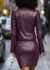 Kadın Uzun Kollu önü Açık Deri Ceket Ve Askılı Yuvarlak Yakalı Mini Elbise Ikili Takım