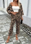 Kadın Uzun Kollu önü Açık Desenli Iki Iplik Ceket Ve Pantolon Ikili Takım