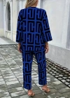 Kadın Uzun Kollu önü Açık Desenli Iki Iplik Ceket Ve Pantolon Ikili Takım
