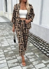 Kadın Uzun Kollu önü Açık Desenli Iki Iplik Ceket Ve Pantolon Ikili Takım