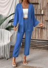 Kadın Uzun Kollu önü Açık Dokuma Ceket Ve Pantolon Ikili Takım