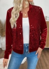 Kadın Uzun Kollu önü Açık Fermuarlı Pulpayetli Kadife Ceket