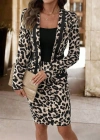 Kadın Uzun Kollu önü Açık Leopar Desen Modal Ceket Ve Etek Ikili Takım