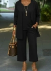 Kadın Uzun Kollu önü Açık Modal Ceket Kolsuz Viskon Iki Iplik Bluz Ve Pantolon üçlü Takım