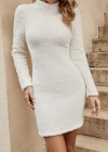 Kadın Uzun Kollu Peluş Mini Boy Elbise
