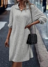 Kadın Uzun Kollu Polo Yaka Fermuar Detaylı şardonlu Kaşkorse Mini Boy Elbise