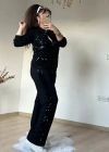 Kadın Uzun Kollu Pul Payet Detay Fermuarlı Iki Iplik Kumaş Ikili Takım